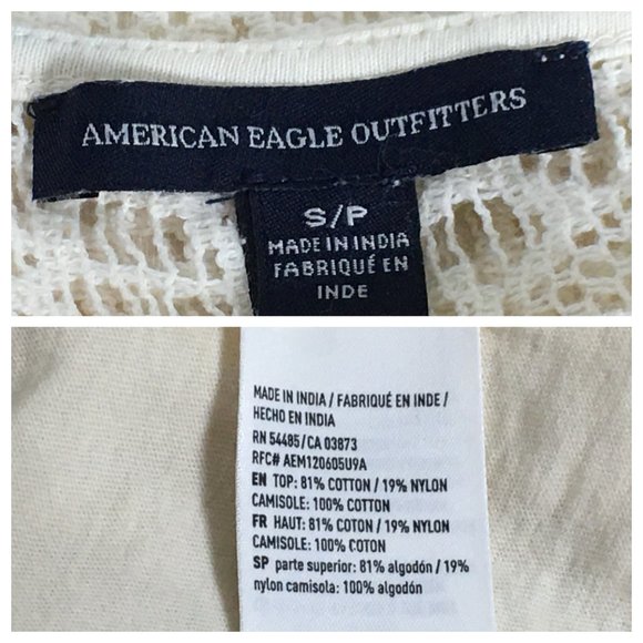 American Eagle Outfitters S Boho Dress Bell Sleeve Romantic Crochet Lace Creme - Picture 4 of 10